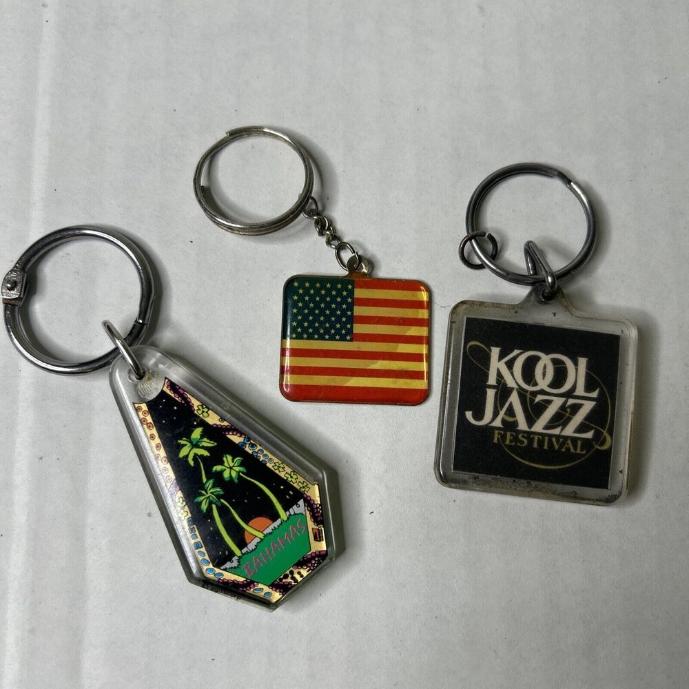Vintage Key Chain Lot of 3 plastic FLAWED- Heavy wear, rust damage to exterior.